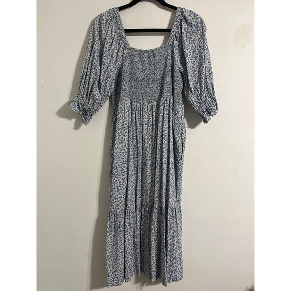 Madewell Lucie Smocked Floral Midi Dress With Puff Sleeves Medium - Picture 4 of 16